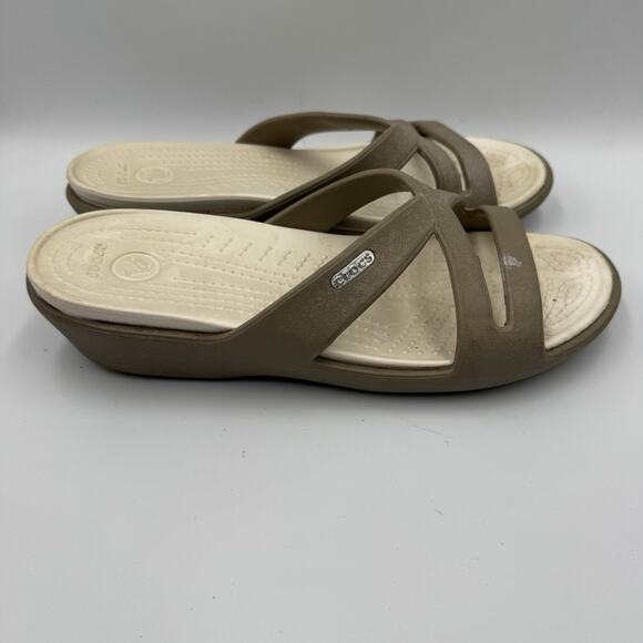 Crocs Shoes Women’s Size 8 Brown/Tan Heel Open Toe Slip On STRAPPY Sandals - Picture 1 of 4